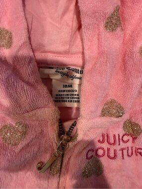 Juicy Couture Pink Hooded romper with Glitter Hearts